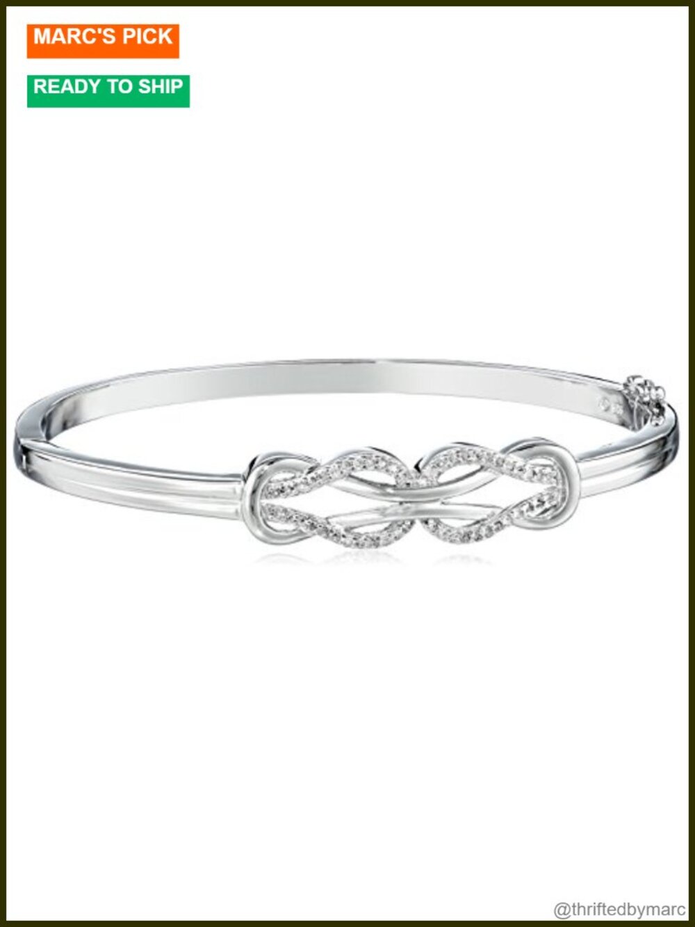 Sterling Silver Diamond Double Knot Bangle Bracelet